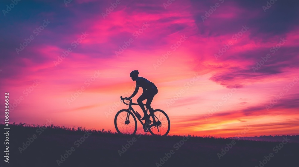 Sunset Bicycle Ride Silhouette Against Colorful Sky Sunset Bicycle Ride Silhouette Against Colorful Sky