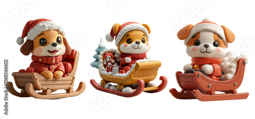 Cute Dogs on Sleighs for Winter Holidays Fun