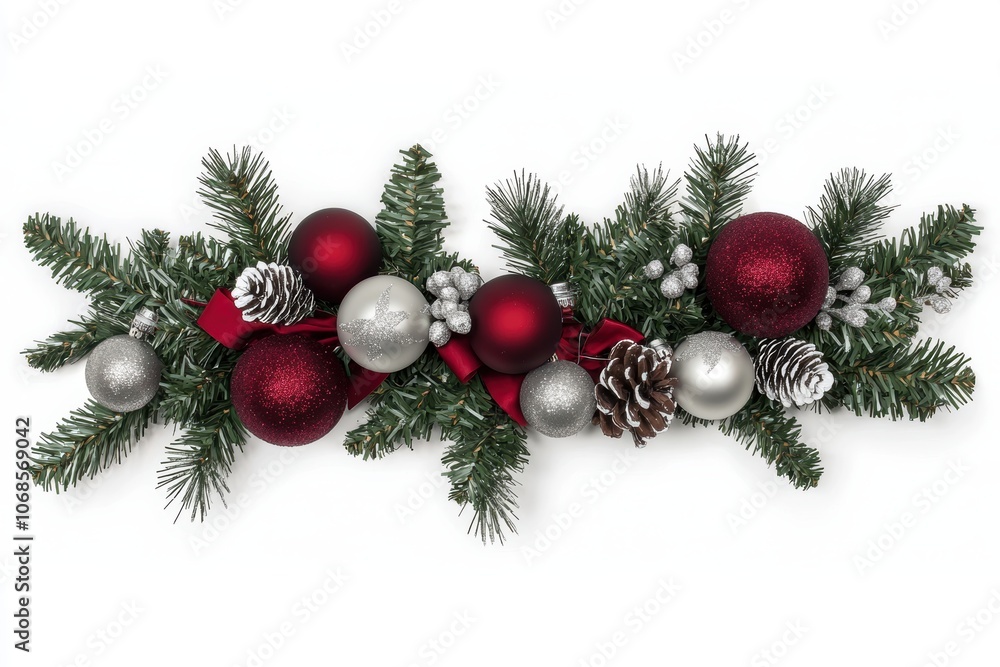a Christmas garland with red ribbon and silver bells, beautiful holiday accent for mantels, isolated on white background a Christmas garland with red ribbon and silver bells, beautiful holiday accent for mantels, isolated on white background