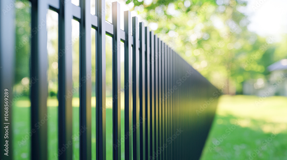 A black fence with a green background A black fence with a green background