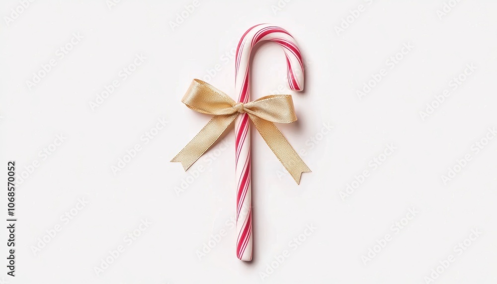 a red and white candy cane with a bow, sweet treat and classic Christmas decor, isolated on white background a red and white candy cane with a bow, sweet treat and classic Christmas decor, isolated on white background