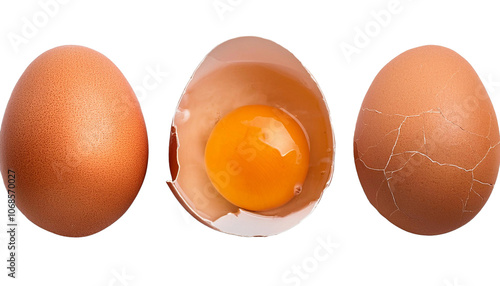 whole and cracked eggs with yolk. PNG isolated photo