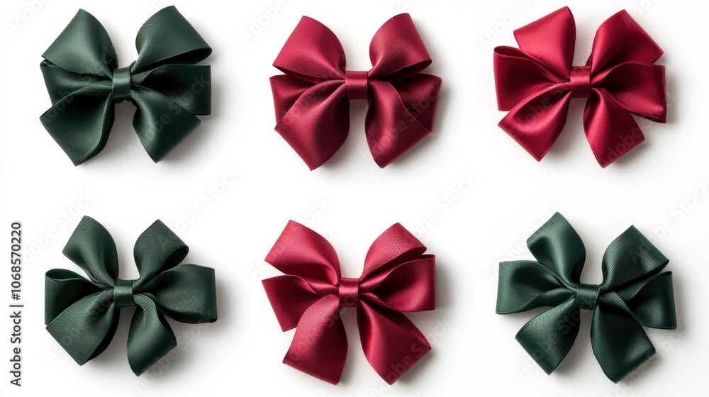 a set of red and green gift bows, shiny finish, ideal for wrapping presents, holiday cheer, isolated on white background a set of red and green gift bows, shiny finish, ideal for wrapping presents, holiday cheer, isolated on white background
