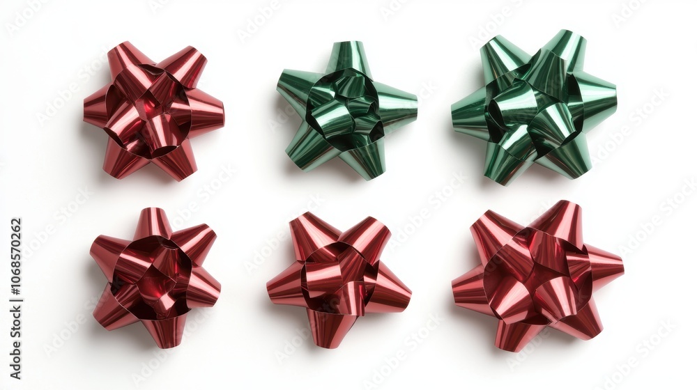 a set of red and green gift bows, shiny finish, ideal for wrapping presents, holiday cheer, isolated on white background a set of red and green gift bows, shiny finish, ideal for wrapping presents, holiday cheer, isolated on white background