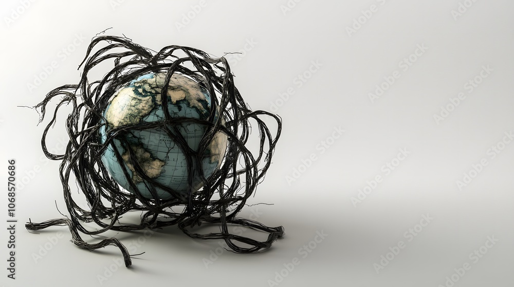 Global communications disruption illustration depicting a world map with broken connections, symbolizing the impact of severed networks on international collaboration and information exchange. Global communications disruption illustration depicting a world map with broken connections, symbolizing the impact of severed networks on international collaboration and information exchange.