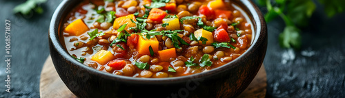 Photo Lentil Soup with Vegetables and Herbs