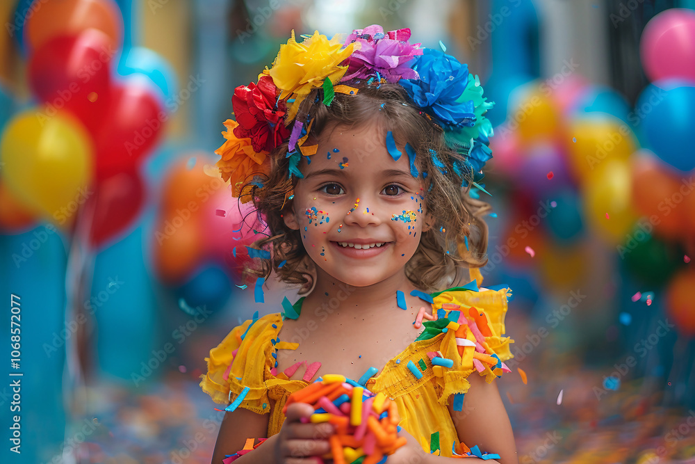 Generative AI Image of a Smiling Child in Colorful Traditional Costume at a Festive Holiday Celebration Generative AI Image of a Smiling Child in Colorful Traditional Costume at a Festive Holiday Celebration