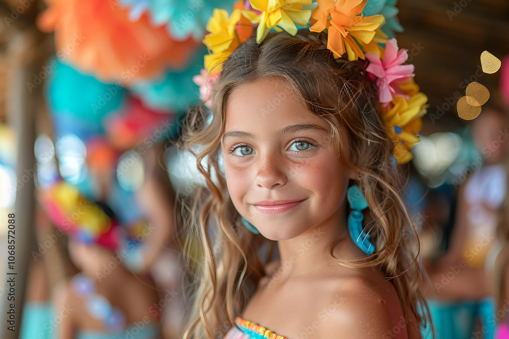 Generative AI Image of a Smiling Child in Colorful Traditional Costume at a Festive Holiday Celebration Generative AI Image of a Smiling Child in Colorful Traditional Costume at a Festive Holiday Celebration