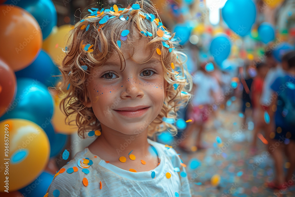 Generative AI Image of a Smiling Child in Colorful Traditional Costume at a Festive Holiday Celebration Generative AI Image of a Smiling Child in Colorful Traditional Costume at a Festive Holiday Celebration