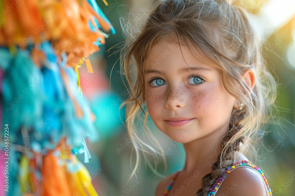 Generative AI Image of a Smiling Child in Colorful Traditional Costume at a Festive Holiday Celebration Generative AI Image of a Smiling Child in Colorful Traditional Costume at a Festive Holiday Celebration