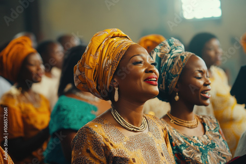 Women in Traditional African Headwraps at Cultural Gathering photo