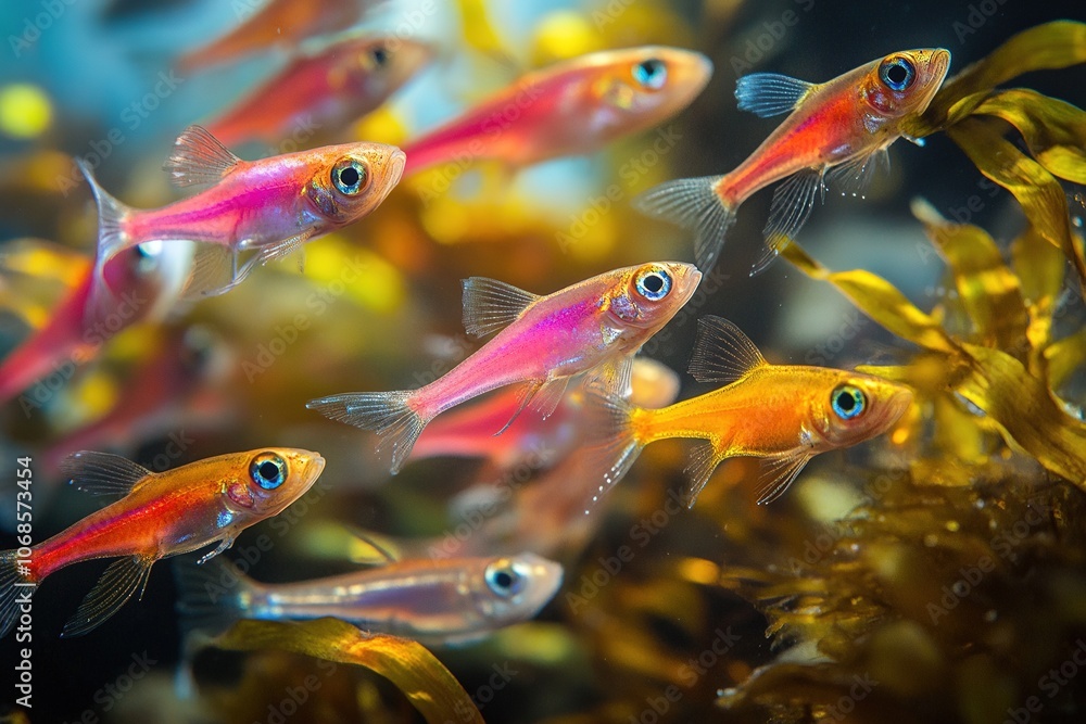 Obraz premium Bright tropical fish swimming among seaweed.