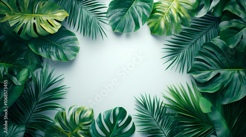 Tropical leaves on a white background, realistic studio photo