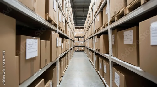 a warehouse shelf full of labeled boxes, inventory and storage management, well-organized stock, isolated on white background