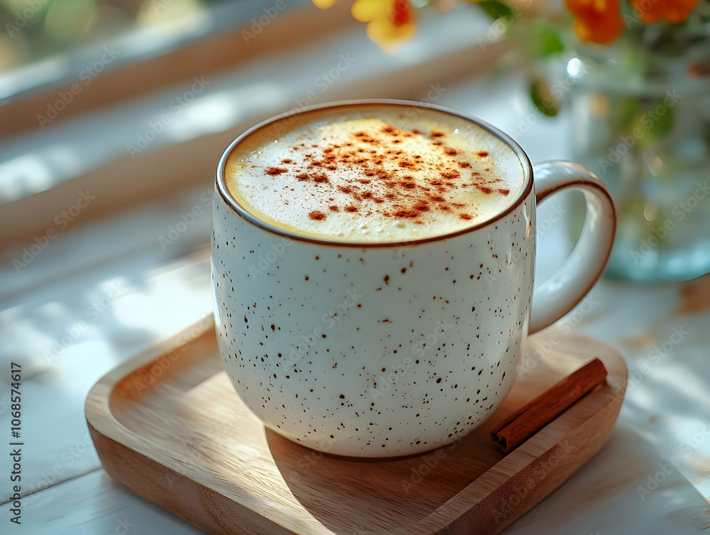 Photo Turmeric Latte Coffee Cinnamon Cozy Morning Drink Photo Turmeric Latte Coffee Cinnamon Cozy Morning Drink