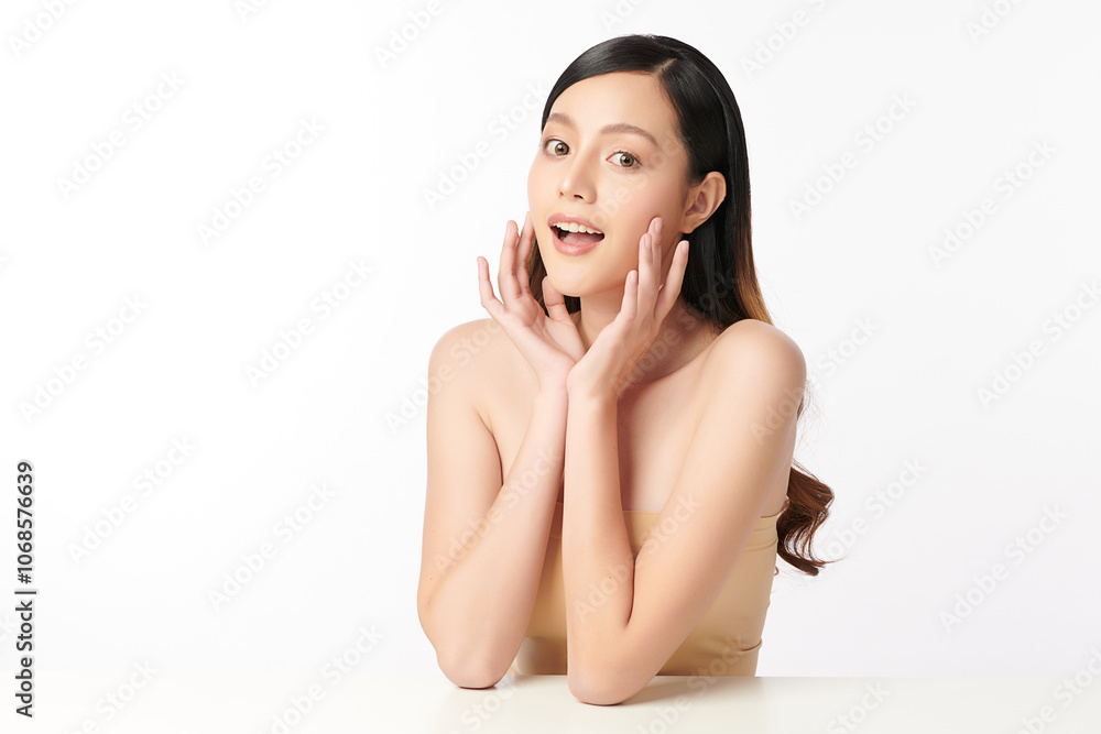 Beautiful young asian woman with clean fresh skin on white background, Face care, Facial treatment, Cosmetology, beauty and spa, Asian women portrait. Beautiful young asian woman with clean fresh skin on white background, Face care, Facial treatment, Cosmetology, beauty and spa, Asian women portrait.