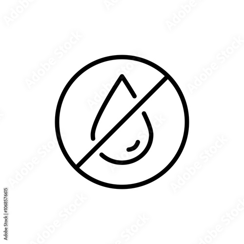 Waterproof outline icon. Water repellent surface, corrosion, proof, chemical, hydrophobic, fabric, liquid drop. Simple vector illustration isolated on white background.