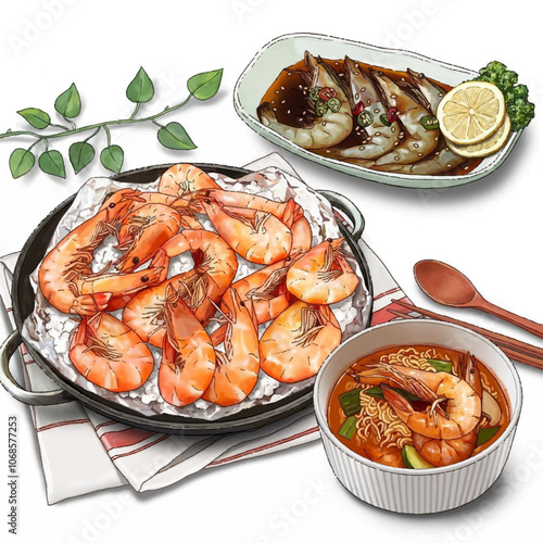 grilled shrimps with lemon and parsley