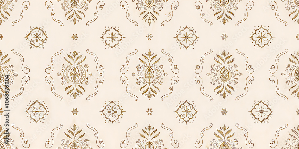 Obraz premium Traditional Arabesque Floral Pattern in Brown and Cream with Scrollwork Details