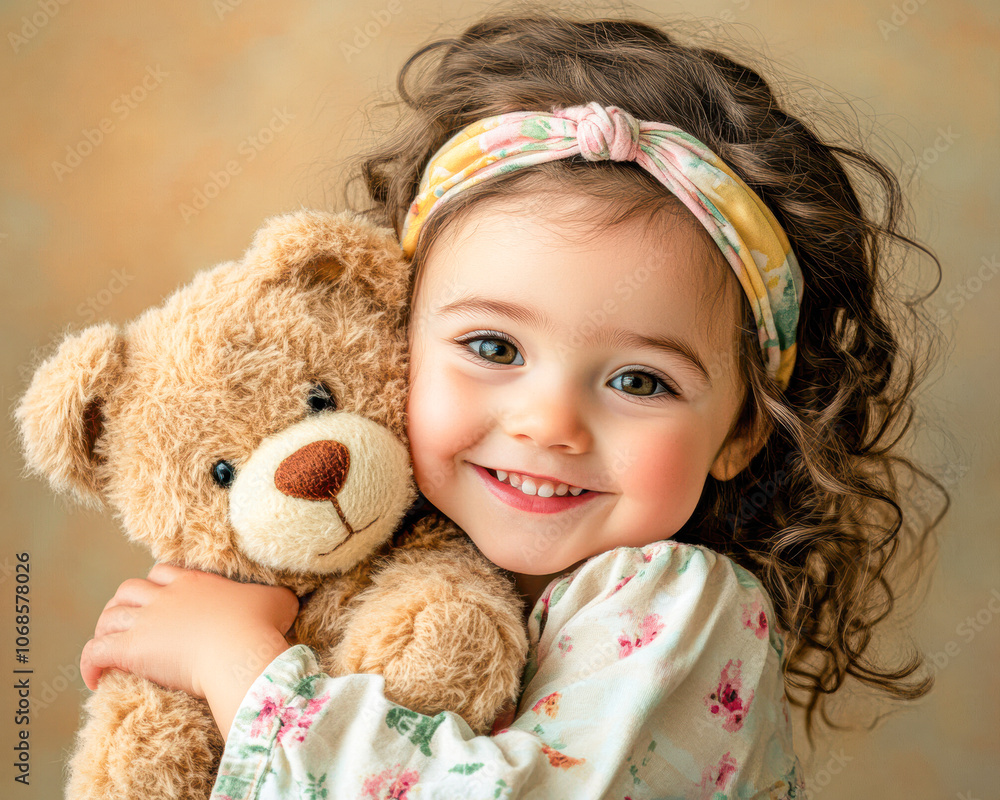 A young girl is holding a teddy bear and smiling A young girl is holding a teddy bear and smiling