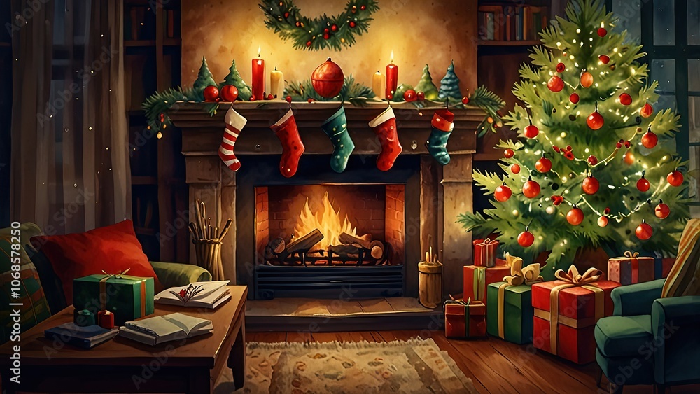 Fototapeta premium Cozy Christmas Scene with Warmth and Wit