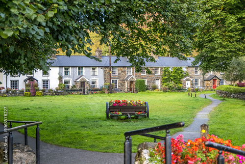 Vászonkép Tarditional stone cottages in Beddgelert in the heart of Smowdonia National Park