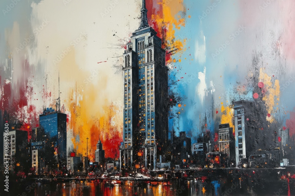 Vibrant Cityscape at Night: A Mesmerizing Abstract Painting Perfect for Home Decor or Office Art Vibrant Cityscape at Night: A Mesmerizing Abstract Painting Perfect for Home Decor or Office Art