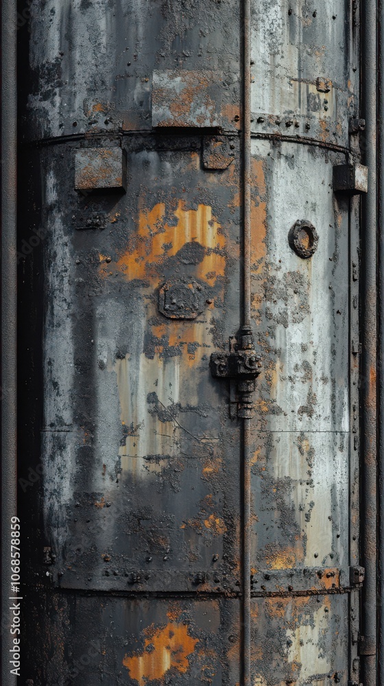 Rusty industrial container with peeling paint and weathered metal. Rusty industrial container with peeling paint and weathered metal.