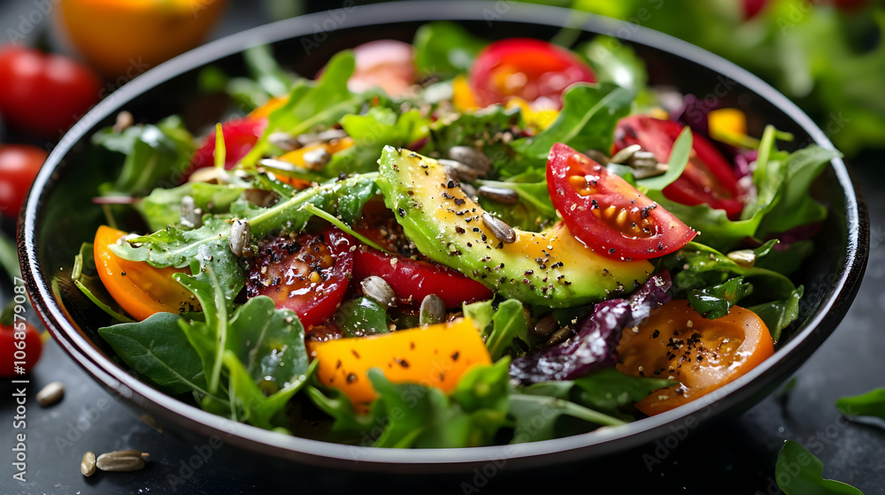 Photo Fresh Avocado, Tomato, and Arugula Salad Photo Fresh Avocado, Tomato, and Arugula Salad