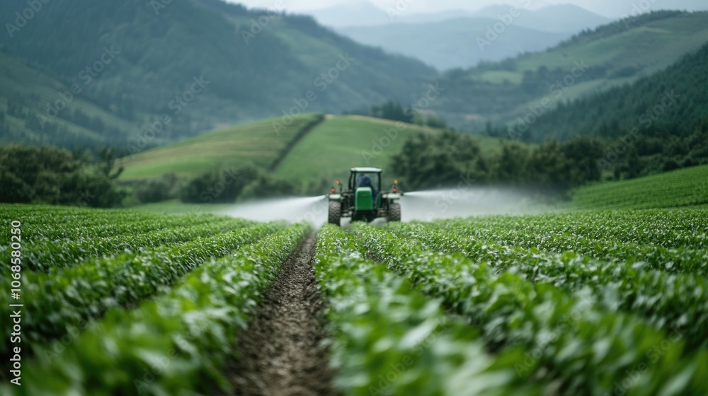 Protecting harvests, portrait of farmer spraying pesticide on crops, importance of crop protection, agricultural practices, pest management to ensure a healthy and bountiful harvest. Protecting harvests, portrait of farmer spraying pesticide on crops, importance of crop protection, agricultural practices, pest management to ensure a healthy and bountiful harvest.