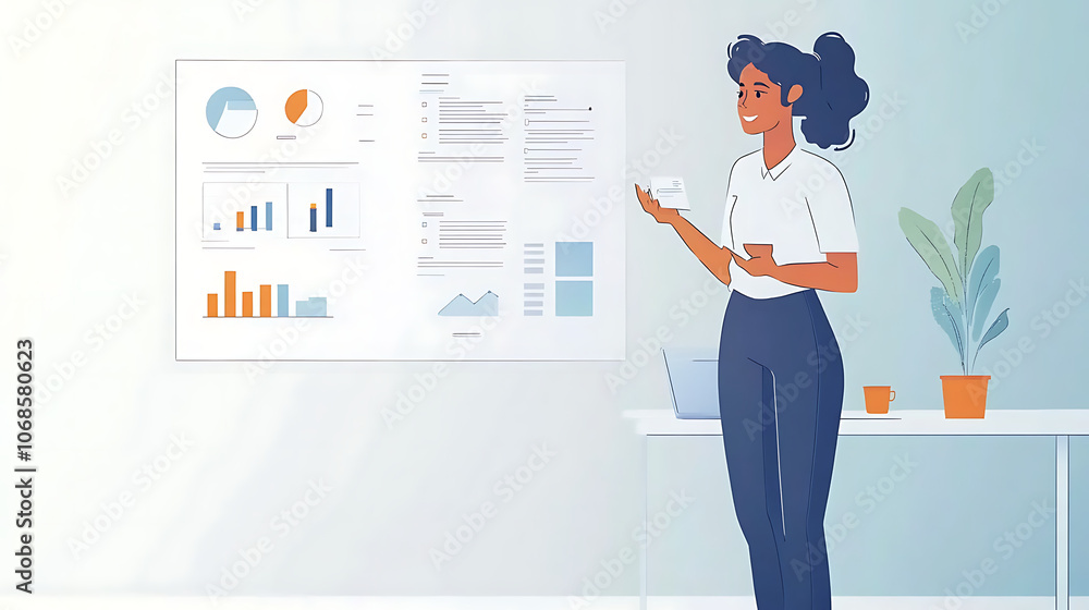 A tech-focused woman leading her team in a skill-building session, standing by a whiteboard with a display of technical info 