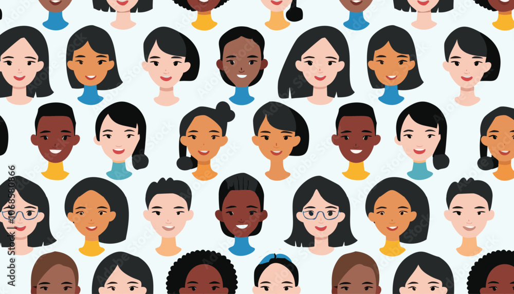 Seamless pattern with multiracial people faces. Vector illustration Seamless pattern with multiracial people faces. Vector illustration