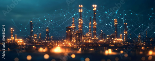 3D Illustration - Industrial Plant Night Network Connection