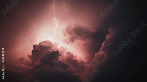 Dramatic storm clouds with lightning in the sky / Storm clouds with dramatic lightning in a moody sky photo