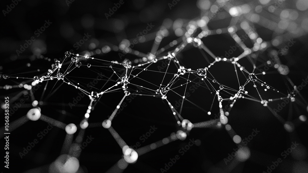 Obraz premium Macro view of a complex web of particles under low light conditions showcasing intricate patterns