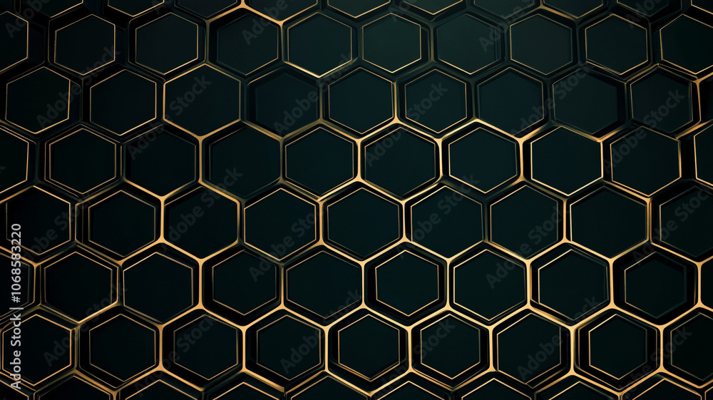 Golden hexagonal pattern on a dark background showcasing intricate geometry and design Golden hexagonal pattern on a dark background showcasing intricate geometry and design