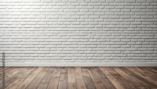 White brick wall with wooden floor background