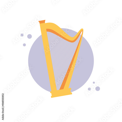 Harp musical instrument on isolated white background. Harp icon. Vector illustration cartoon flat style.