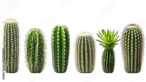 Closeup of diverse cactus plants, showcasing textures, hues, and arid beauty in a serene setting