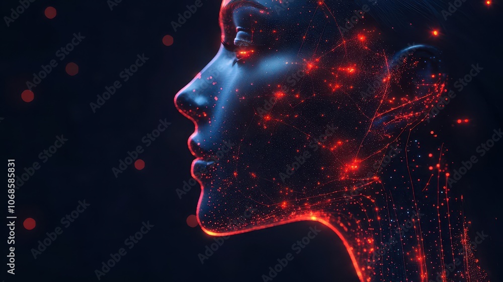 futuristic profile of an artificial intelligence head, with intricate glowing lines, data streams flowing, showcasing advanced technology and modern innovation in a sleek design futuristic profile of an artificial intelligence head, with intricate glowing lines, data streams flowing, showcasing advanced technology and modern innovation in a sleek design