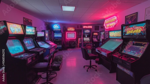 Retro Arcade Neon Signs and Machines