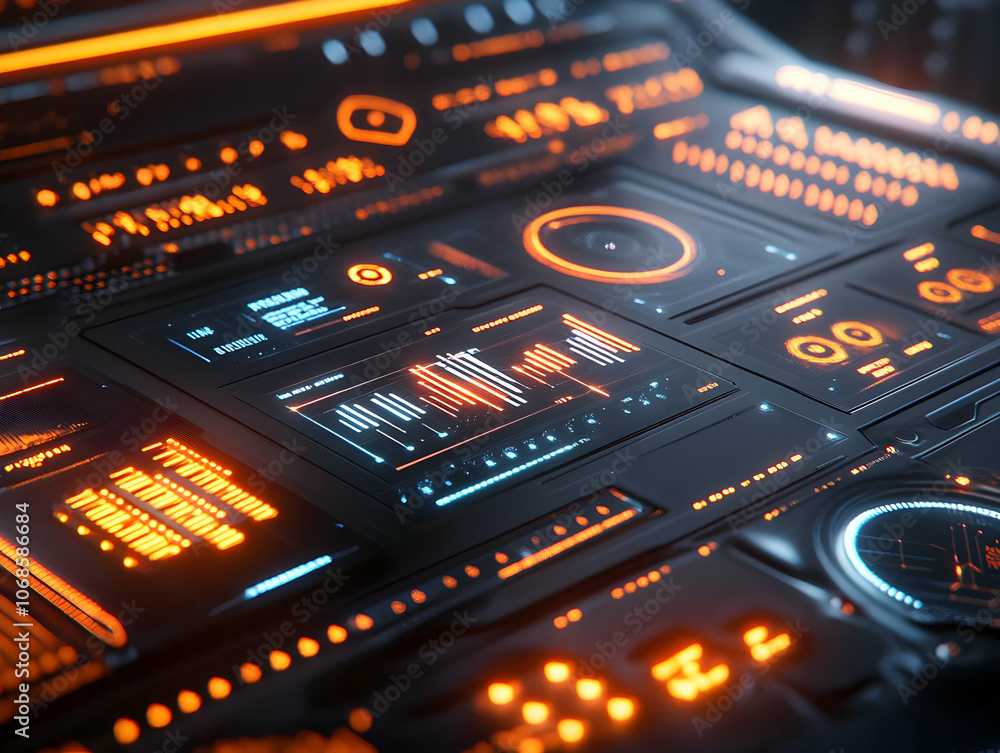 Obraz premium 3D Illustration Futuristic Interface Technology Data Panel Sci-Fi Control