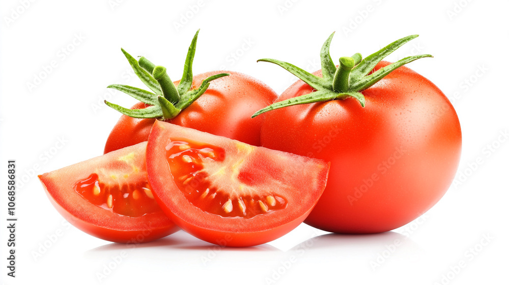 a tomato and its slice isolated on a white background a tomato and its slice isolated on a white background