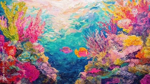 Fototapeta Naklejka Na Ścianę i Meble -  Colorful impressionist painting of vibrant coral reef underwater.