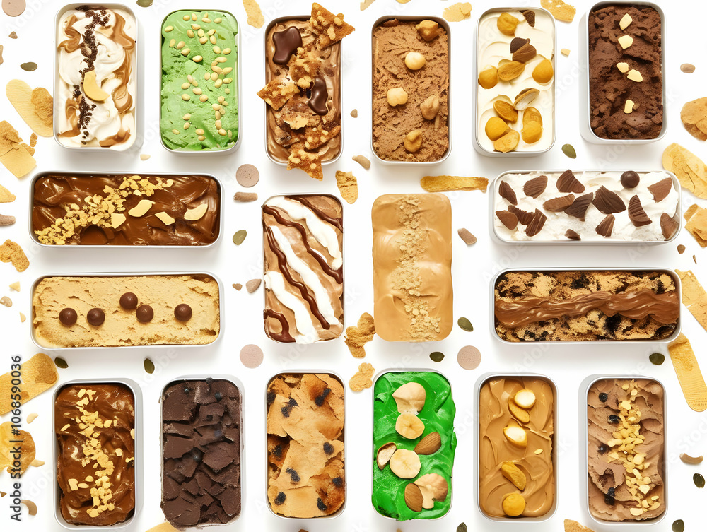 Photo Assorted Gourmet Ice Cream Flavors White Background Photo Assorted Gourmet Ice Cream Flavors White Background