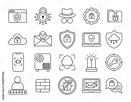 Hand drawn cybersecurity icon collection, cybersecurity doodle illustration elements