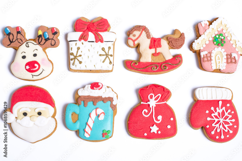 Christmas background with homemade gingerbread cookies on white, isolated Christmas handmade gingerbread cookies on white background, Christmas holidays desserts, top view Christmas background with homemade gingerbread cookies on white, isolated Christmas handmade gingerbread cookies on white background, Christmas holidays desserts, top view