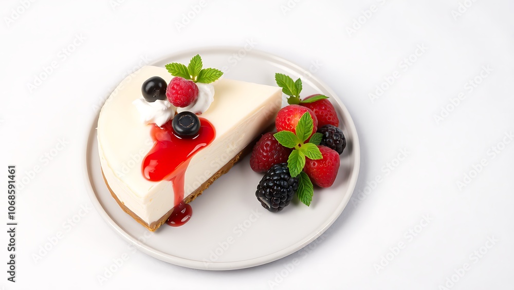 Delicious Cheesecake Topped with Vibrant Red Strawberries and berries Delicious Cheesecake Topped with Vibrant Red Strawberries and berries