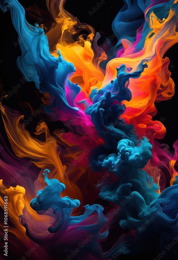 Obraz premium dynamic smoke waves vibrant color contrast creating mesmerizing visual display swirling shapes rich textures, motion, fluid, art, abstract, pattern, design