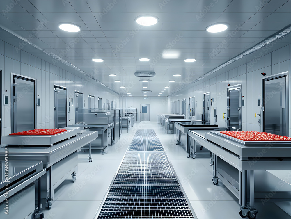 3D Illustration Modern Food Factory Interior Production Line 3D Illustration Modern Food Factory Interior Production Line